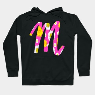 Letter m pink cursive personalized custom name monogram initials Alphabet M capital letter M Hoodie